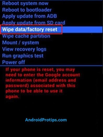 Android wipe data/factory reset in recovery mode.
